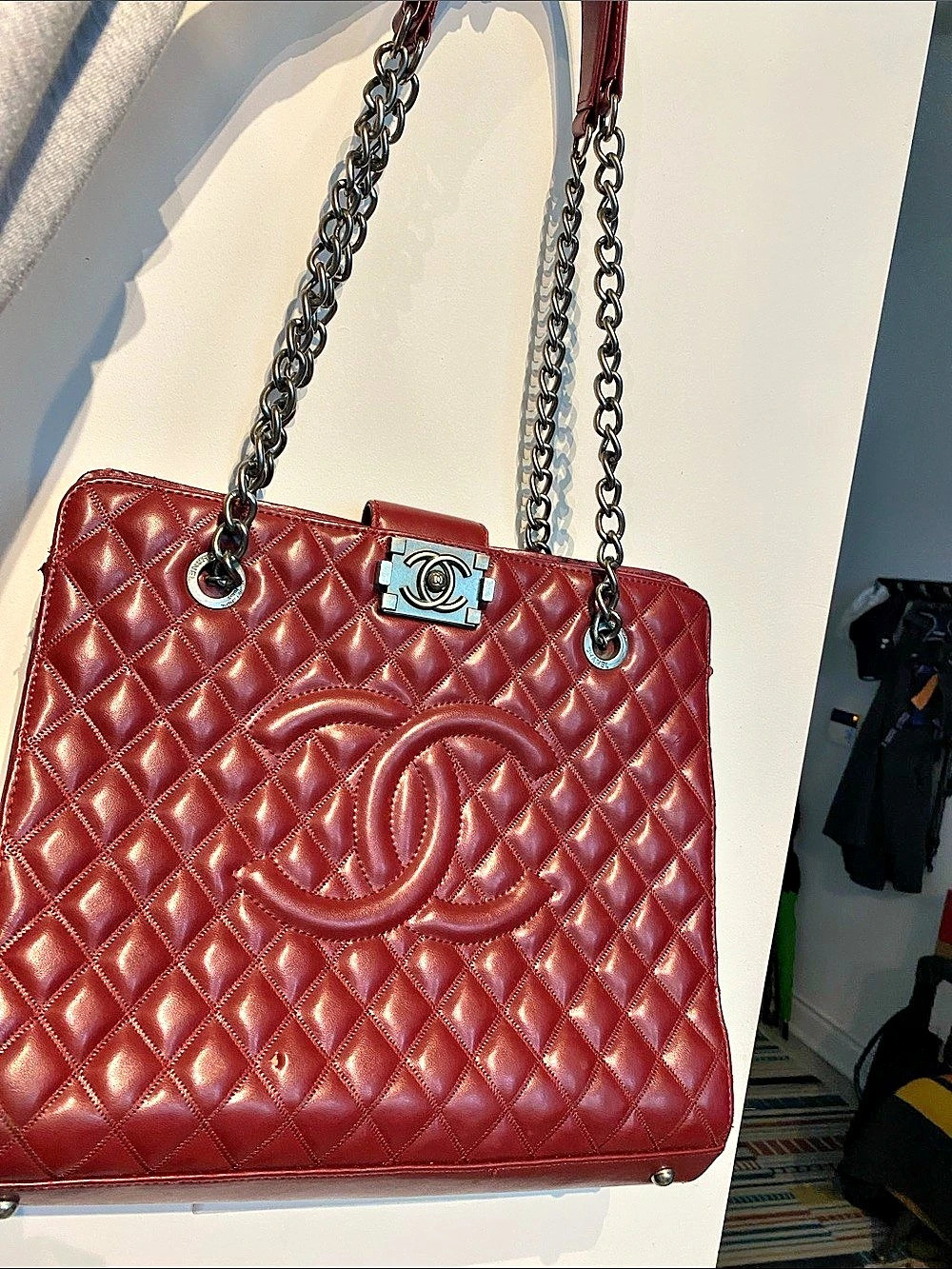 Chanel Burgundy Caviar Leather Rock Shopping Tote